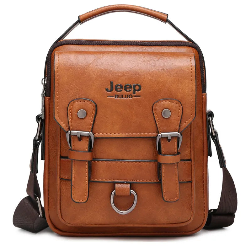 Bolsa Masculina de Couro JEEP BULUO — Transversal Grande Capacidade