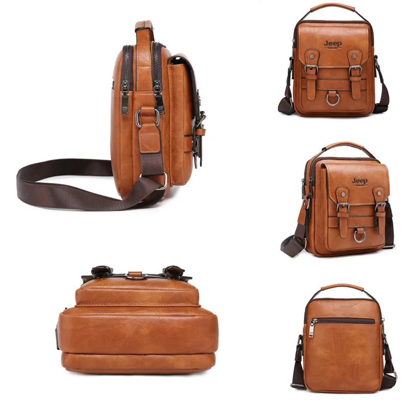 Bolsa Masculina de Couro JEEP BULUO — Transversal Grande Capacidade