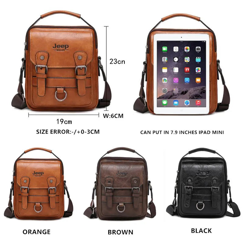 Bolsa Masculina de Couro JEEP BULUO — Transversal Grande Capacidade