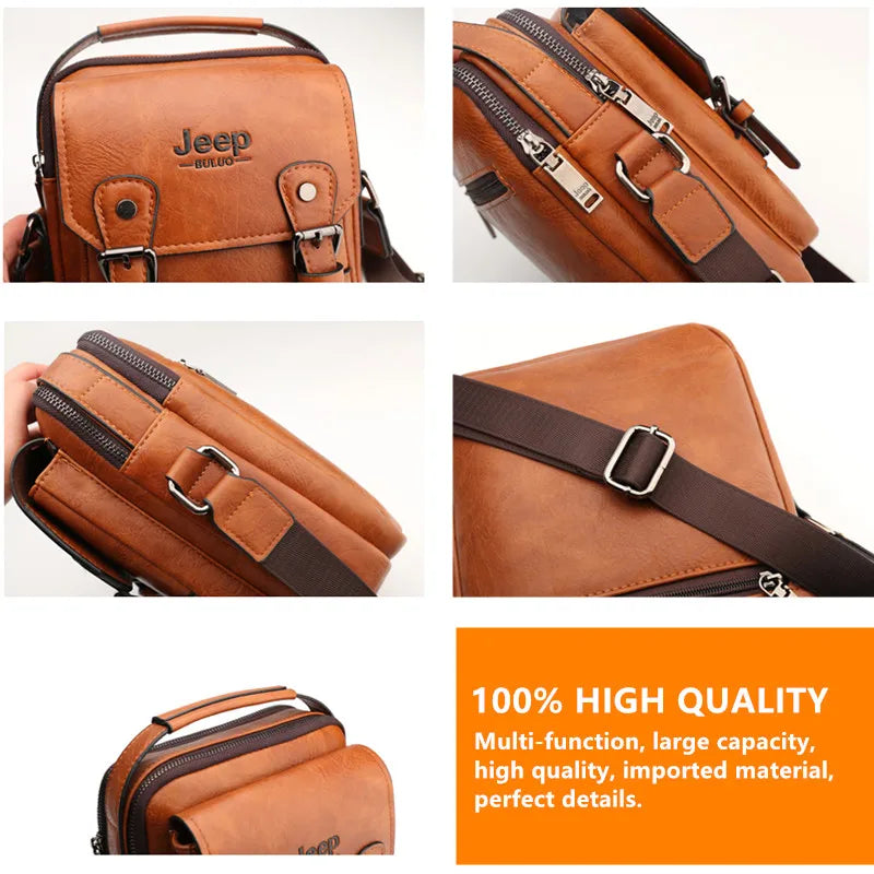 Bolsa Masculina de Couro JEEP BULUO — Transversal Grande Capacidade
