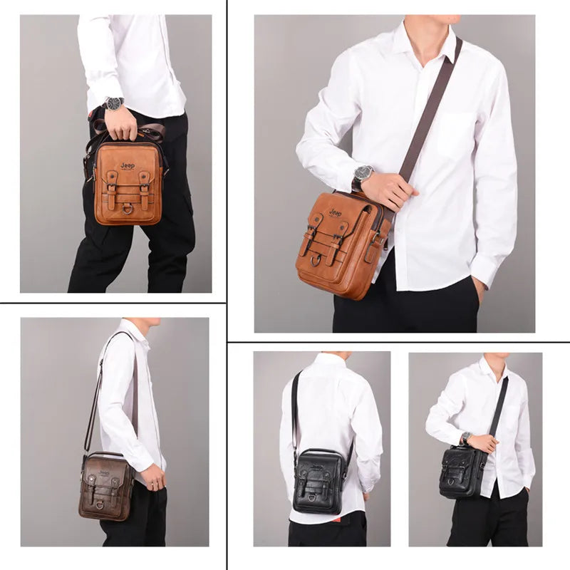 Bolsa Masculina de Couro JEEP BULUO — Transversal Grande Capacidade