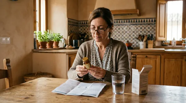 Mujer leyendo la etiqueta de un complemento